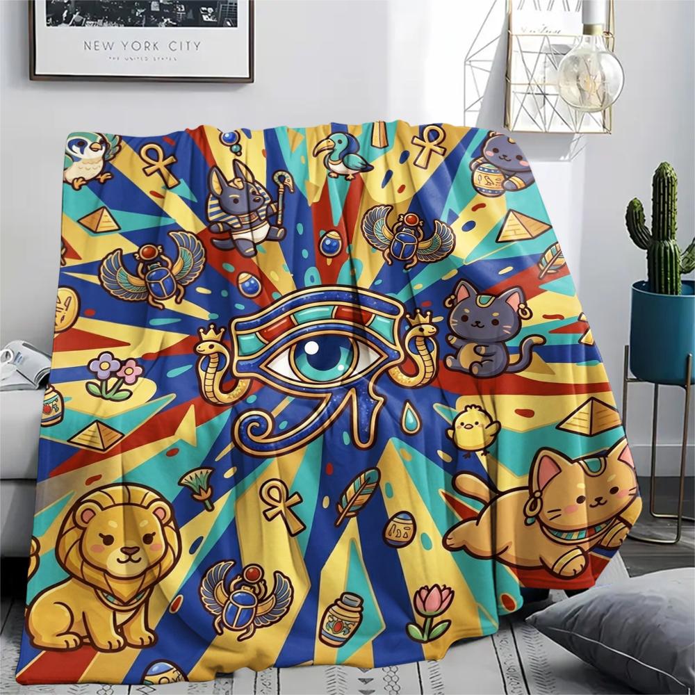 1Pc Eye of Horus Print Flannel Blanket, High quality Comfortable for All Seasons, Home Decor, Warmth and Comfort, Perfect for Christmas Gifts W31