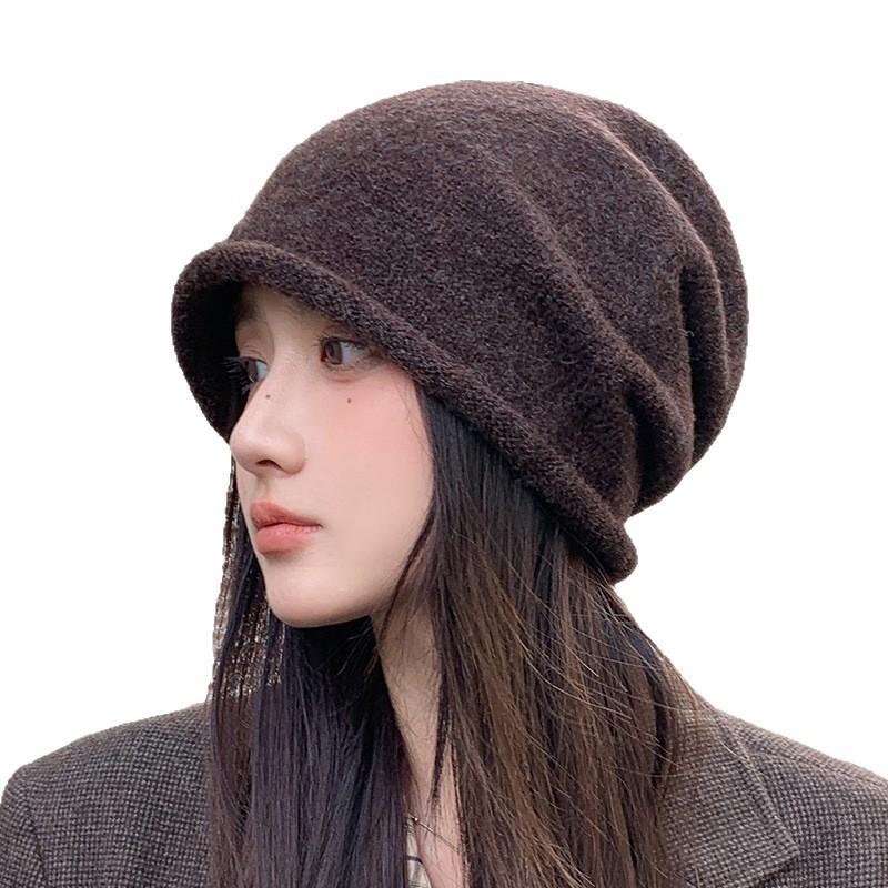 Korean Version of Autumn and Winter New Curly Edged Pullover Hat for Women Versatile Bag Head Hat Showing Face Small Knitted Hat Flower Cute Cold Hat