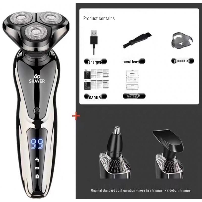 German Electric Shaver: 6-in-1 Multifunctional, Floating Triple Head, Waterproof Men's Beard Razor