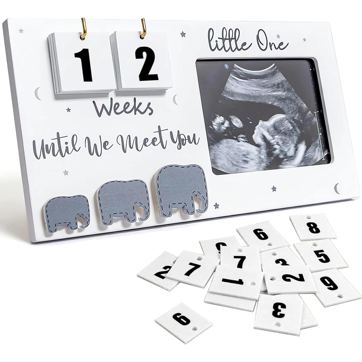 Johiux Baby First Scan Photo Frames Pregnancy Announcement Gifts,Baby Sonogram Picture Frame Countdown Weeks,Ultrasound Picture Pregnant Mom Wooden белый