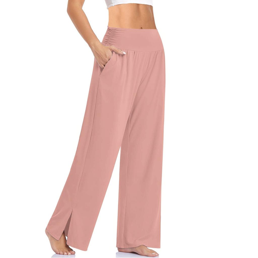 Women's Fashion Loose Sport Solid Yoga Elasticity Wide Leg Pants With Pockets
