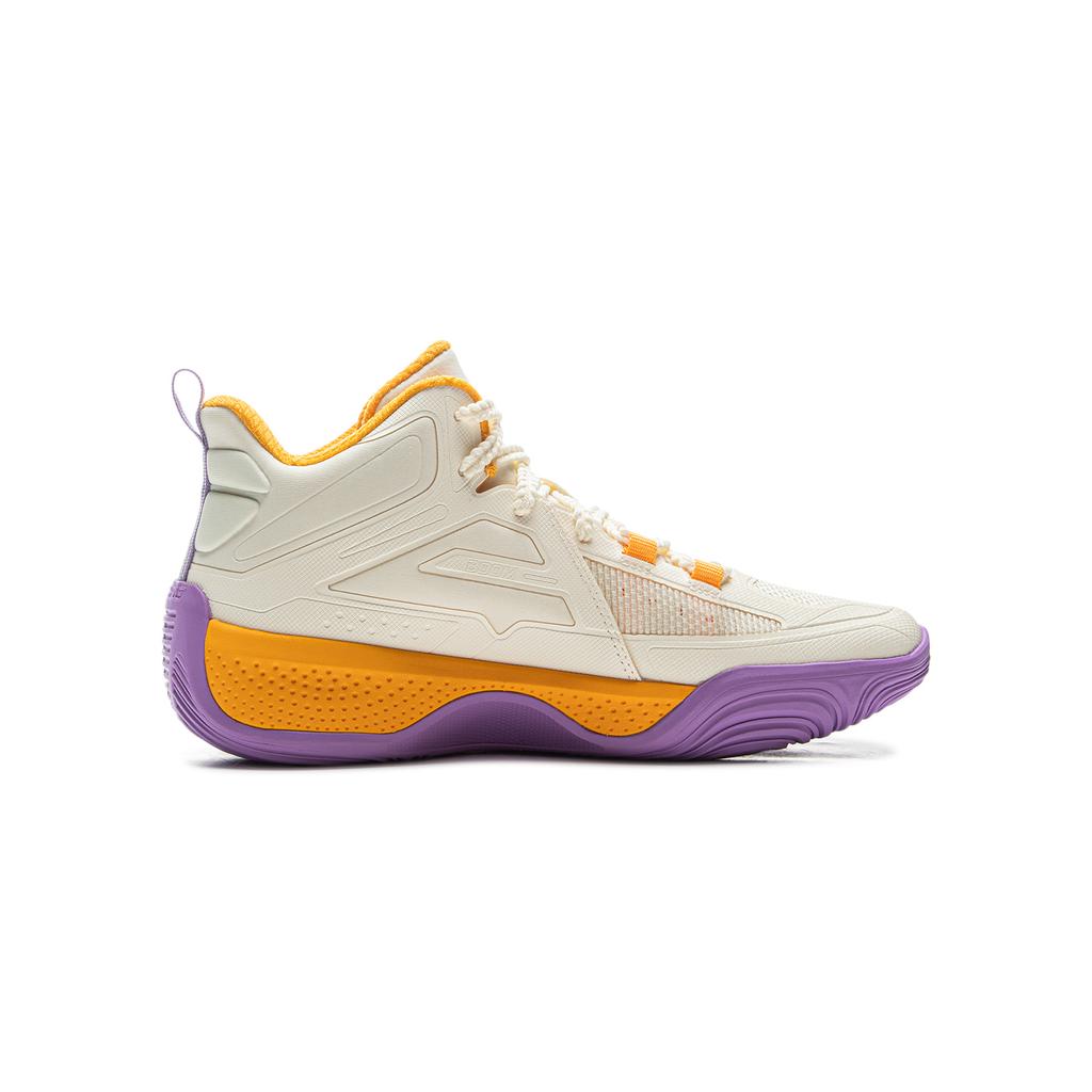 Li Ning Kids Trendy Shock Absorption High-Top Basketball Shoes Kids Basketball Shoes Off-White YKBU098-1