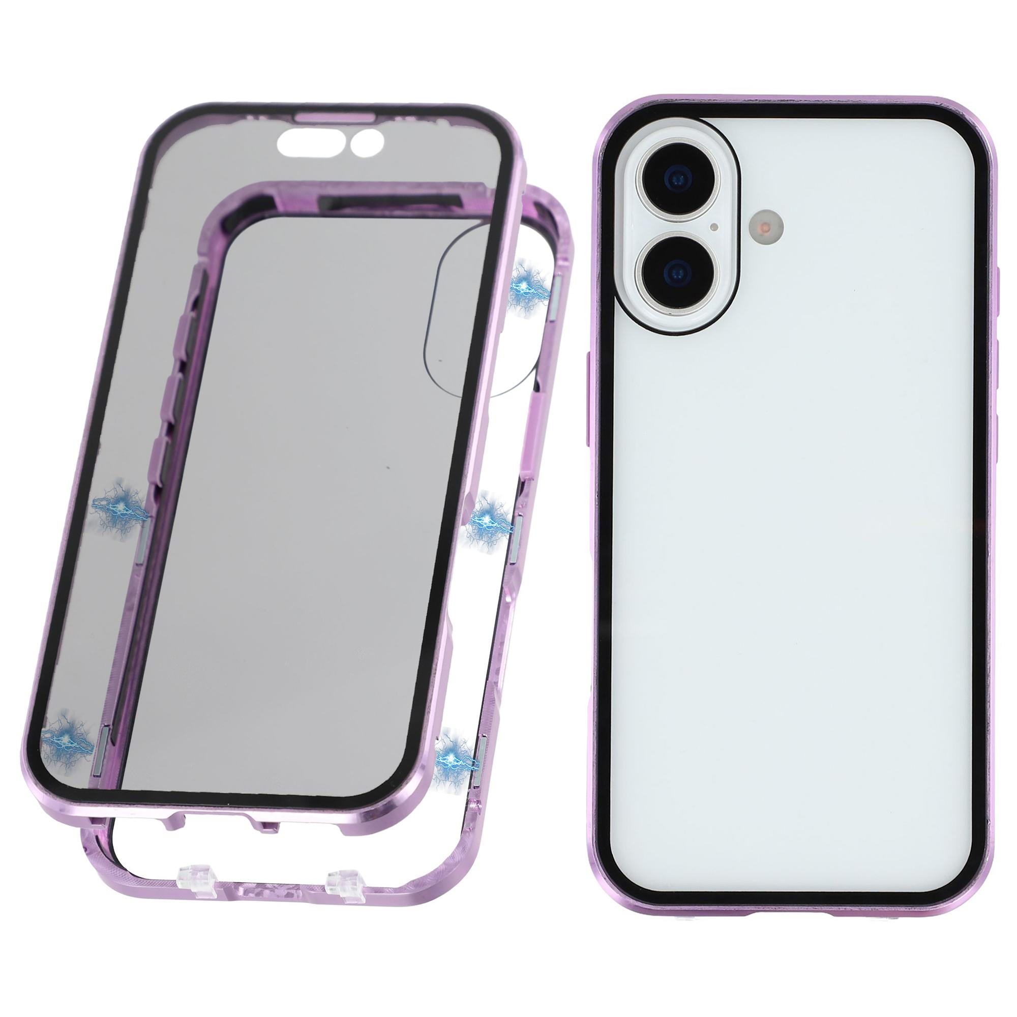 

For iPhone 17 Case with Anti-Spy Screen Protector Tempered Glass Metal Phone Cover Magnetic Clasp Purple