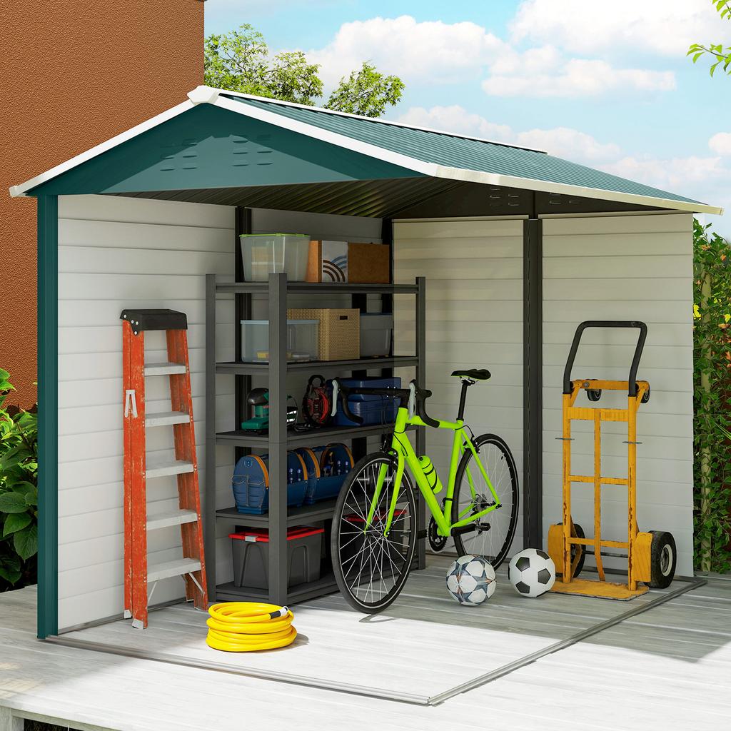 9x 6FT Metal Outdoor Garden Shed, Galvanised Tool Storage Shed W/ Sloped Roof, Lockable Door for Patio Lawn, Green