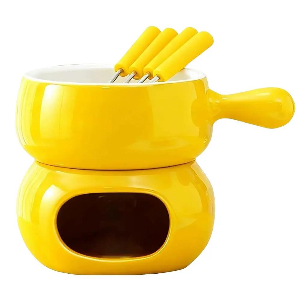 Chocolate Fondue Cup Ceramic With Forks Tealight Chocolate Melting Cup Mini Fondue Pot For Cheese Butter Heating Stove P1G1