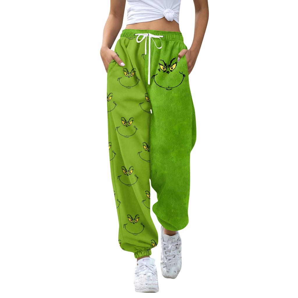 Women's Casual Fashion Christmas Print Sweatpants With Drawstring Waistband And Cuffed Legs