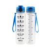 Tritan Frosted 1000ml Plastic Water Bottle with Time & Capacity Scale, Portable Handle