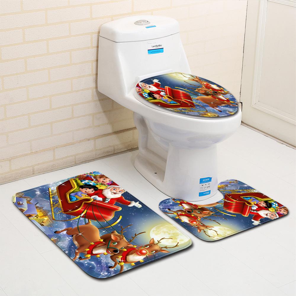 Christmas Bathroom Floor Mat Toilet Three-Piece Set