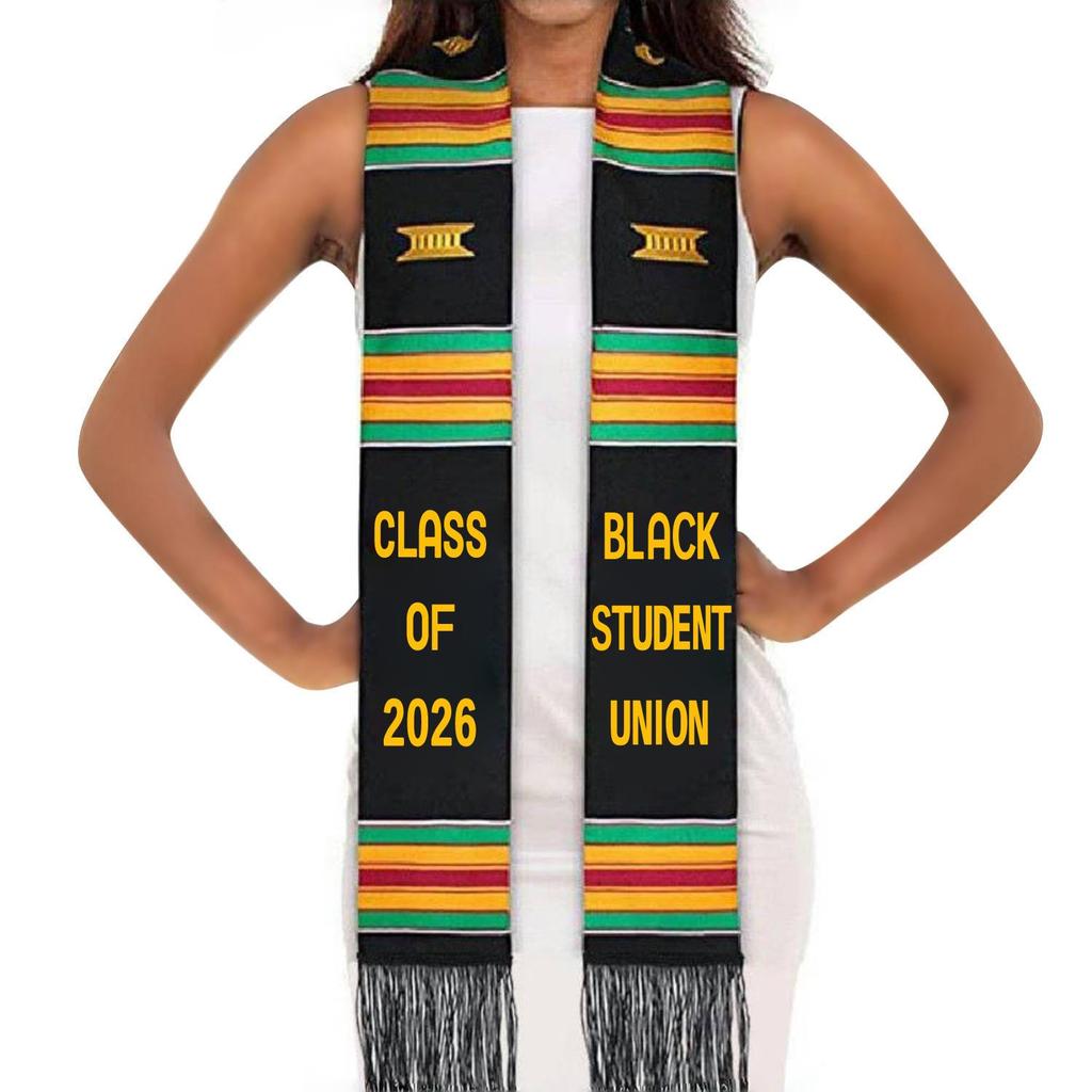 Black Satin Double Layer Tassel Graduation Stole with Logo for Coming-of-Age Ceremony