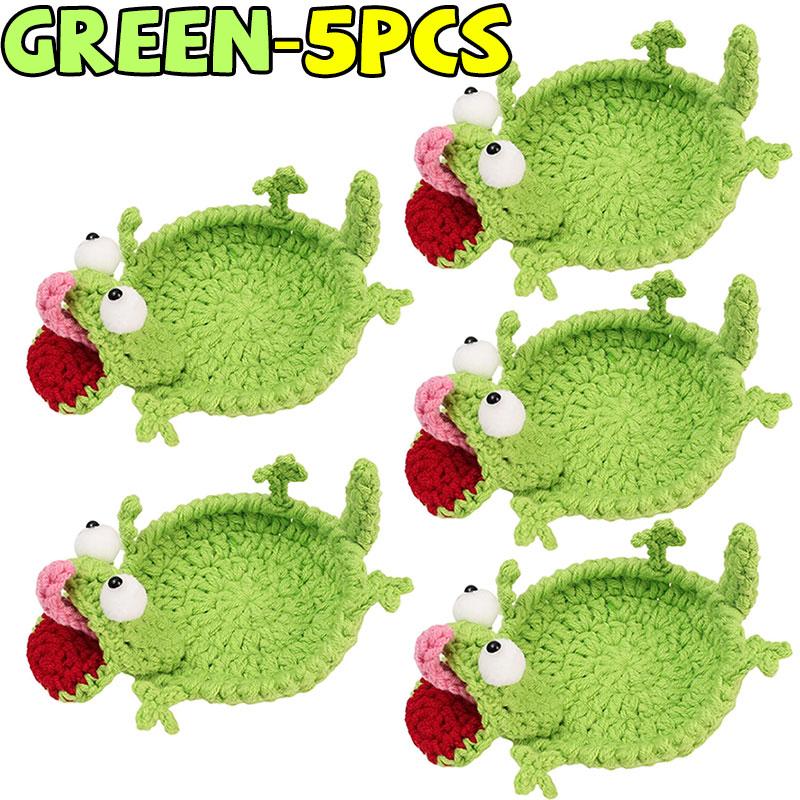 Cute Handmade Crochet Lizard Coaster Animal Drink Mat Non Slip Desk Protector Absorbent Table Decor Stress Reliever Toy Gift