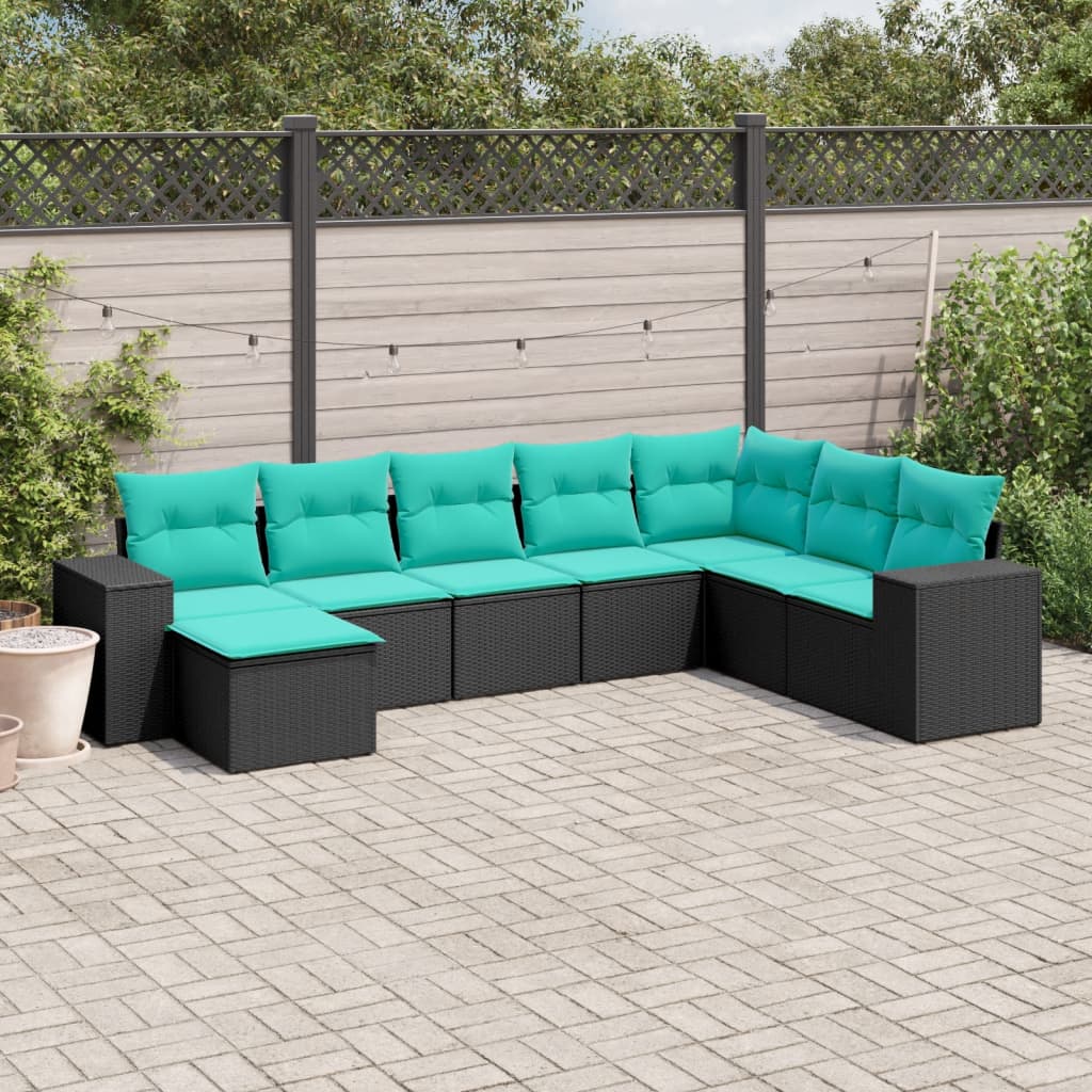 8 Piece Garden Sofa Set with Cushions Black Poly Rattan