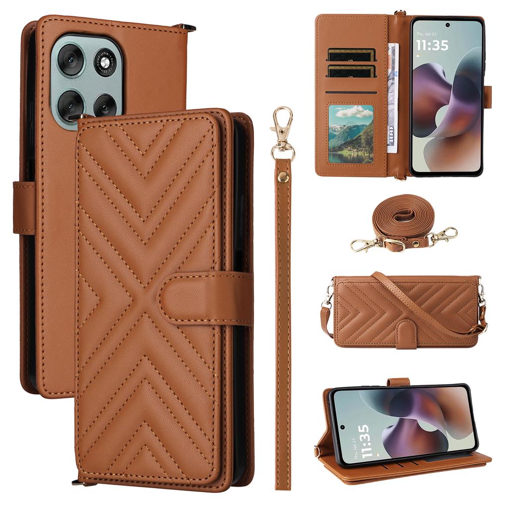 For Motorola Moto G56 5G Case with Shoulder/Wrist Strap Leather Phone Cover Stand Wallet