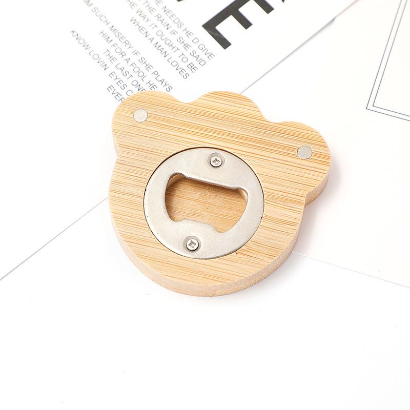 Bamboo Magnetic Beer Bottle Opener with Custom Logo for Refrigerator