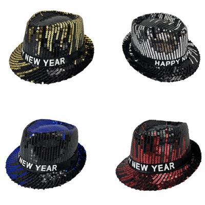 Glittering Sequined Hat Cosplay Costume All Matching Panama Hat Stage Performers Jazzy Hat Adult New Year Dancing Hat