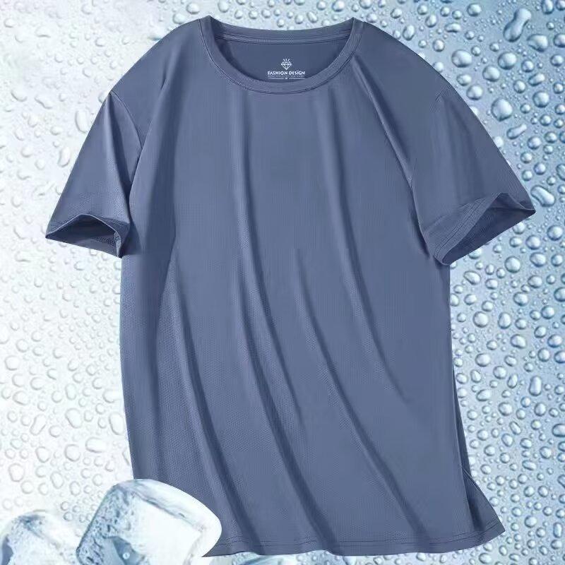 Ice silk short-sleeved T-shirt men's summer loose large size round neck short-sleeved men's sports casual quick-drying top versatile