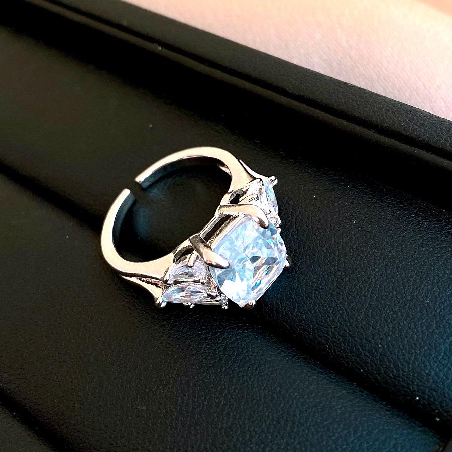 European and American court style geometric zircon square open ring ring ring personality exaggerated jewelry