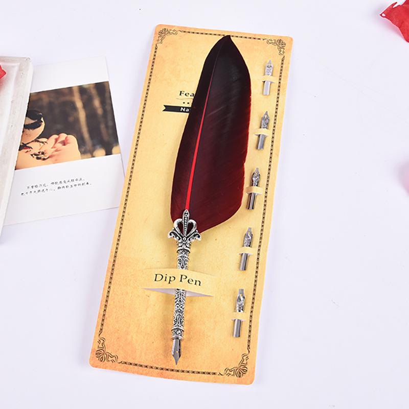 Creative Retro Turkey Quill Flower Body Round Body Dipping Pen Fire Paint Set Teachers' Day Gift