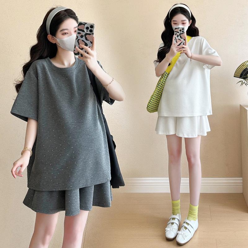Summer Rhinestone Maternity T-Shirt & Skirt Set
