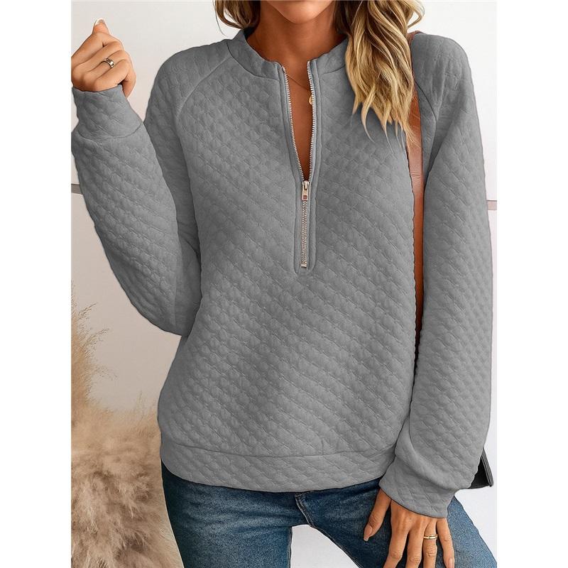 Women's Quilted Half Zip Long Sleeve Sweatshirt Casual Stand Collar Pullover