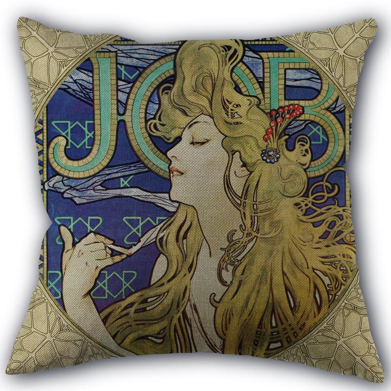 Custom Alphonse Mucha Art Pillowcase Cotton Linen Fabric Square Zipper Pillowcase 45X45 Wedding Decorative Pillow Cover