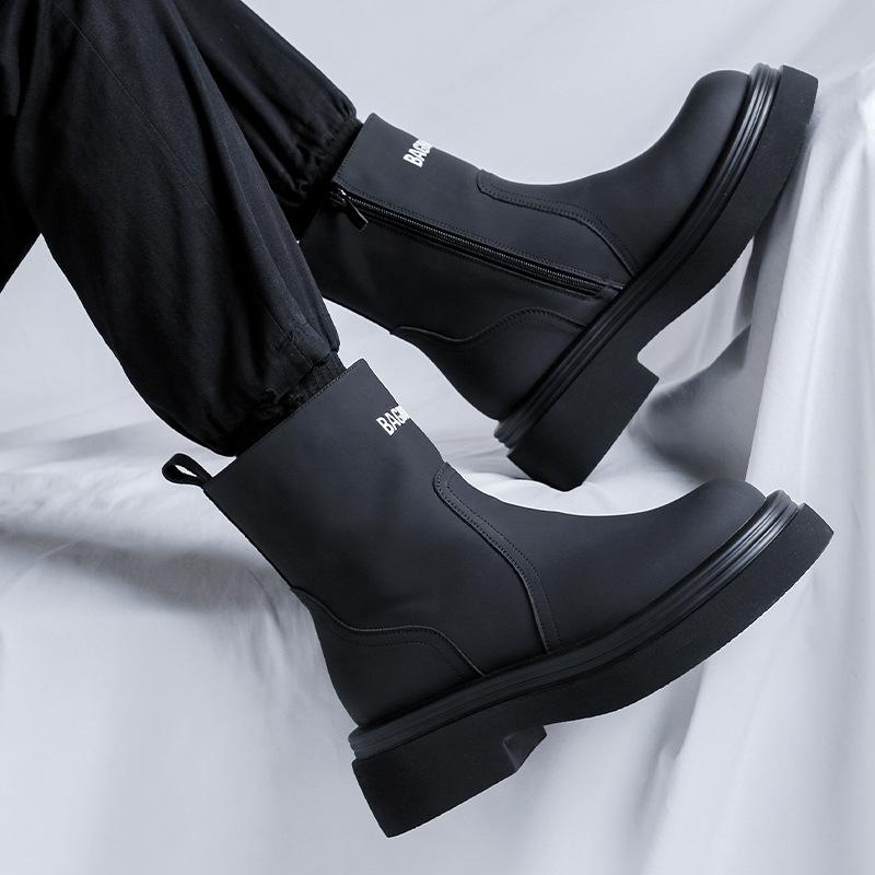 Thick-soled letter short boots men's 2025 new versatile locomotive boots high boots sleeve knight boots 5014-R