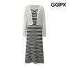 Outer Set Maxi Stripe Pattern Dress Gq6st003f