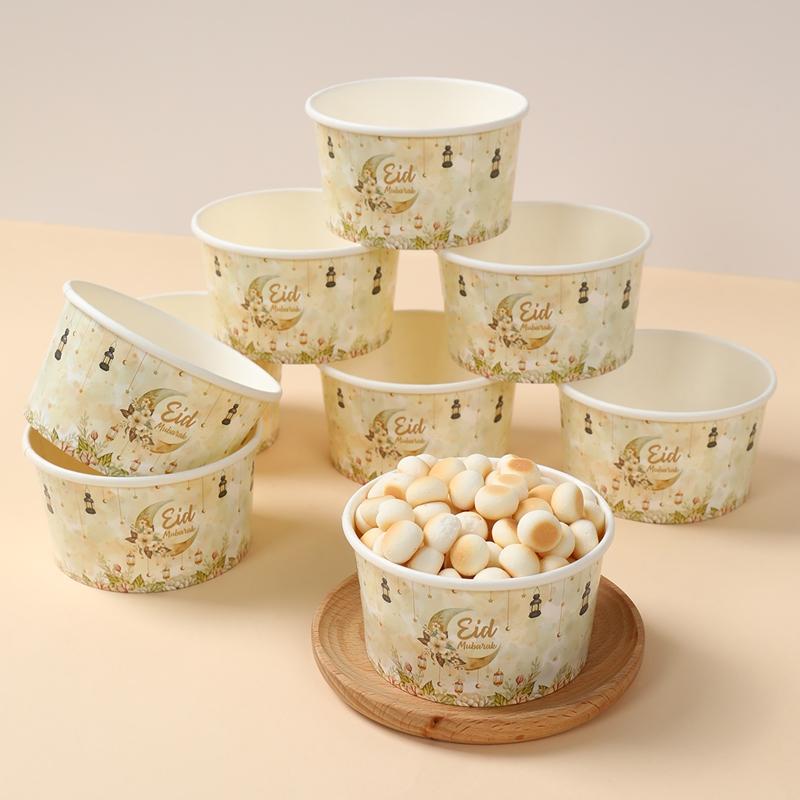 EID Mubarak Decoration Paper Bowl Ramadan Decor 2025 for Home Paper Bowl Ramadan Kareem Islamic Muslim Party Eid Al Adha Gifts