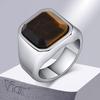 Stylish Men Natural Stone Signet Rings, Male Pinky Ring with Square Stone,Rock Punk Stainless Steel Finger Gift Jewelry