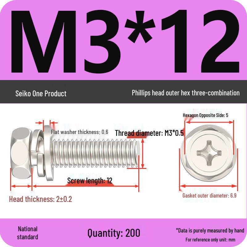 Hexagon Head Combination Screw Bolt Set with Washer and Spring Washer