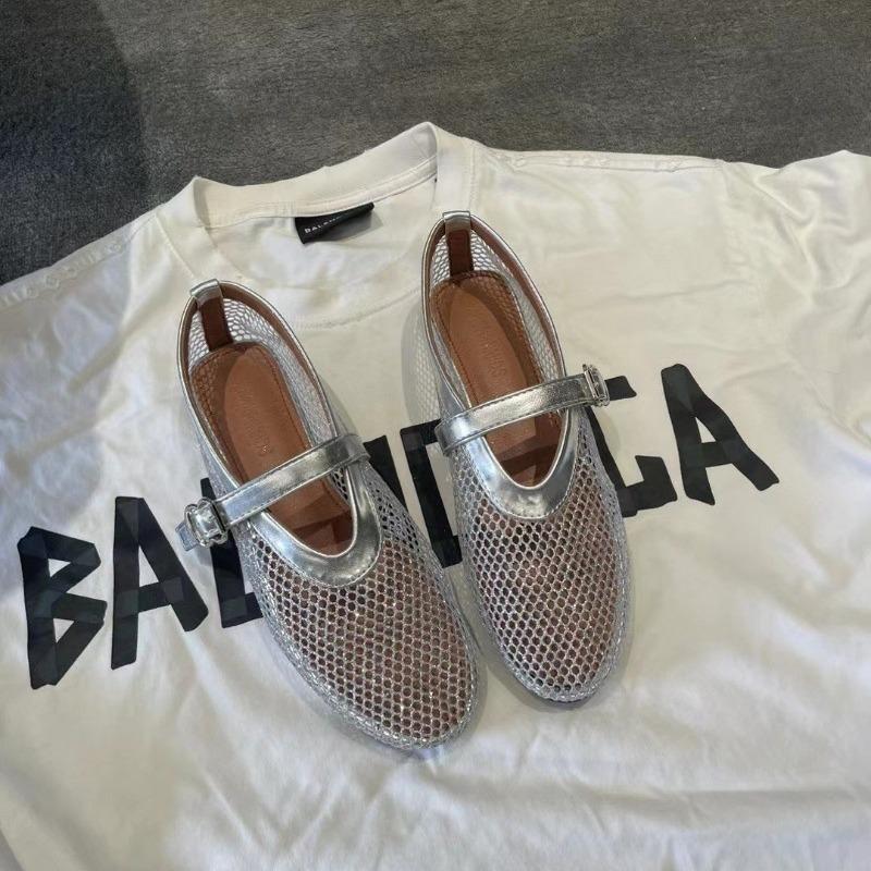 Sheepskin version~ mesh Mary Jane shoes women's empty summer new niche round head shallow mouth flat ballet shoes