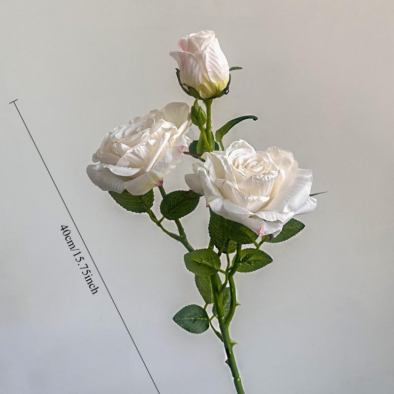1Pc French Artificial Flower Single Stem 3-Headed Burnt Edge Rose for Wedding Home Decoration Holiday Decoration Valentine's Day Gift Birthday Gift