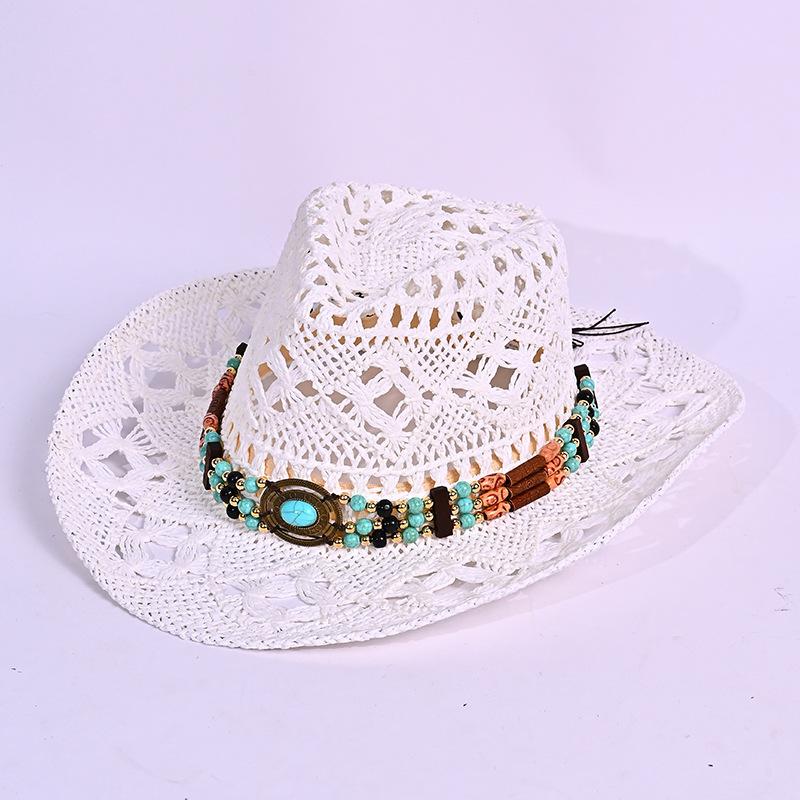 

Летняя ретро ковбойская шляпа в западном стиле детская бисерная плетеная соломенная шляпа уличная пляжная шляпа от солнца One Size