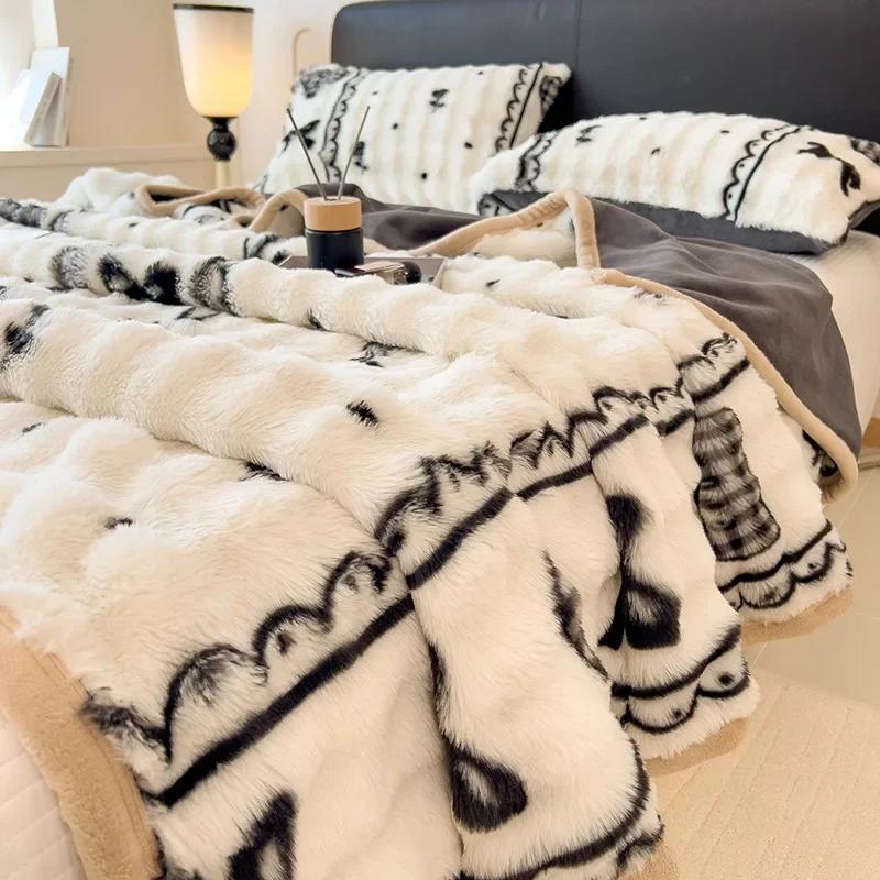 New 600g Big Bubble Rabbit Fur Composite Blanket Milk Fleece Siesta Blanket Double-sided Fleece Sofa Blanket