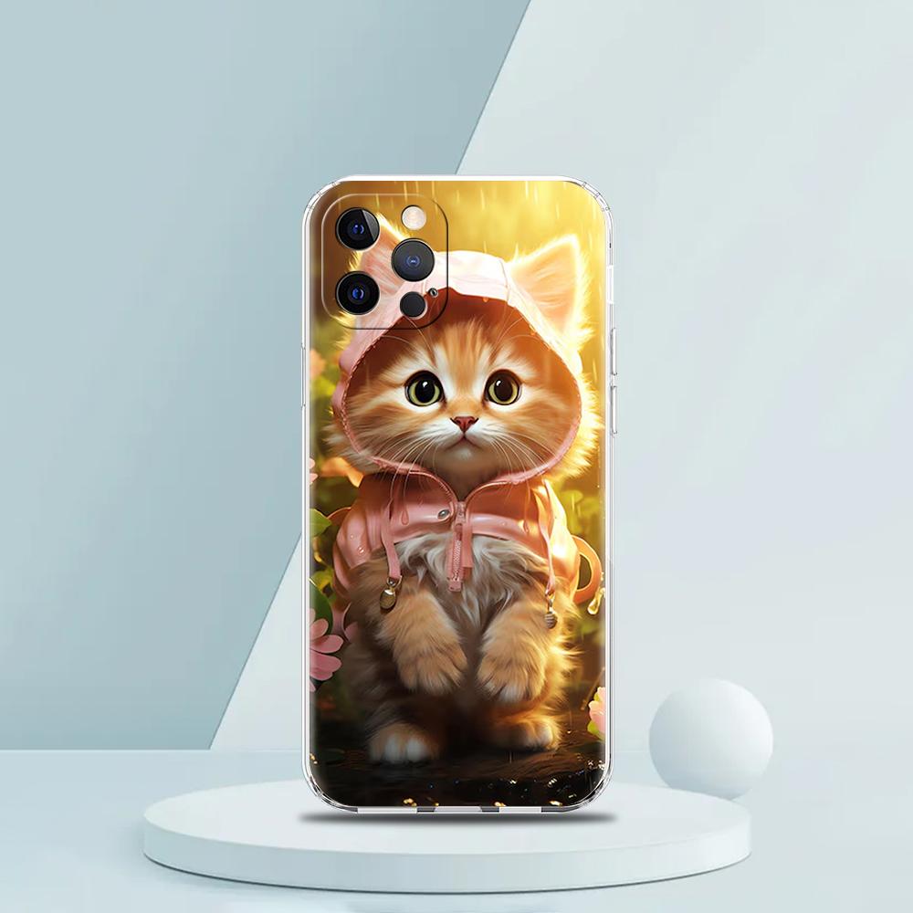 

Cute Detection Cat Soft TPU Transparent Phone Case Cover for iPhone 16 15 14 13 12 11 Pro Max XR 8 7 Plus XS Max Shell Capas Bag iPhone 12Pro Max