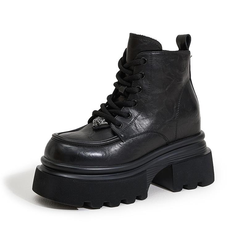 

Thick soled boots autumn/winter new item 10cm height increase women s boots British style high-heeled short boots 37