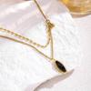18K Retro Black Mirror European & American Oval Stainless Steel Necklace
