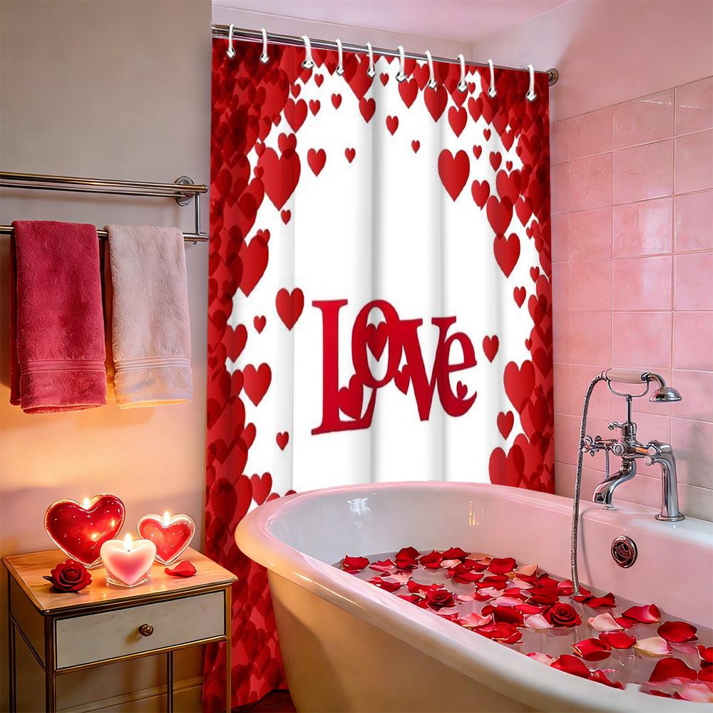 Valentine's Day Love Heart Dec shower curtain, bathroom shower waterproof curtain with 12 hooks,  home decoration, free delivery