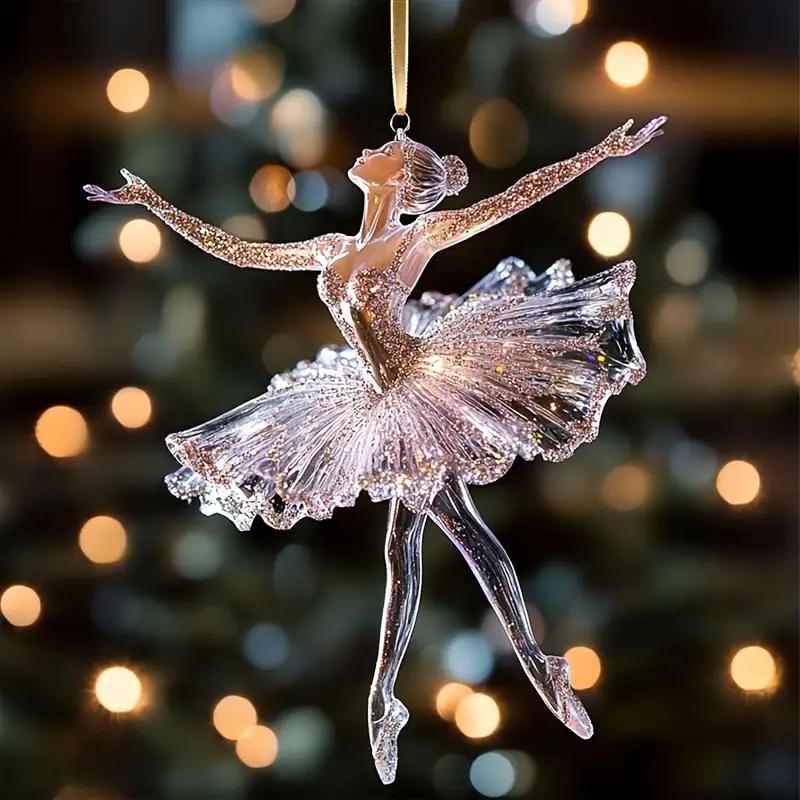 Sparkling Ballet Dancer Acrylic Keychain – Christmas Bag Charm and Car Hanging Ornament