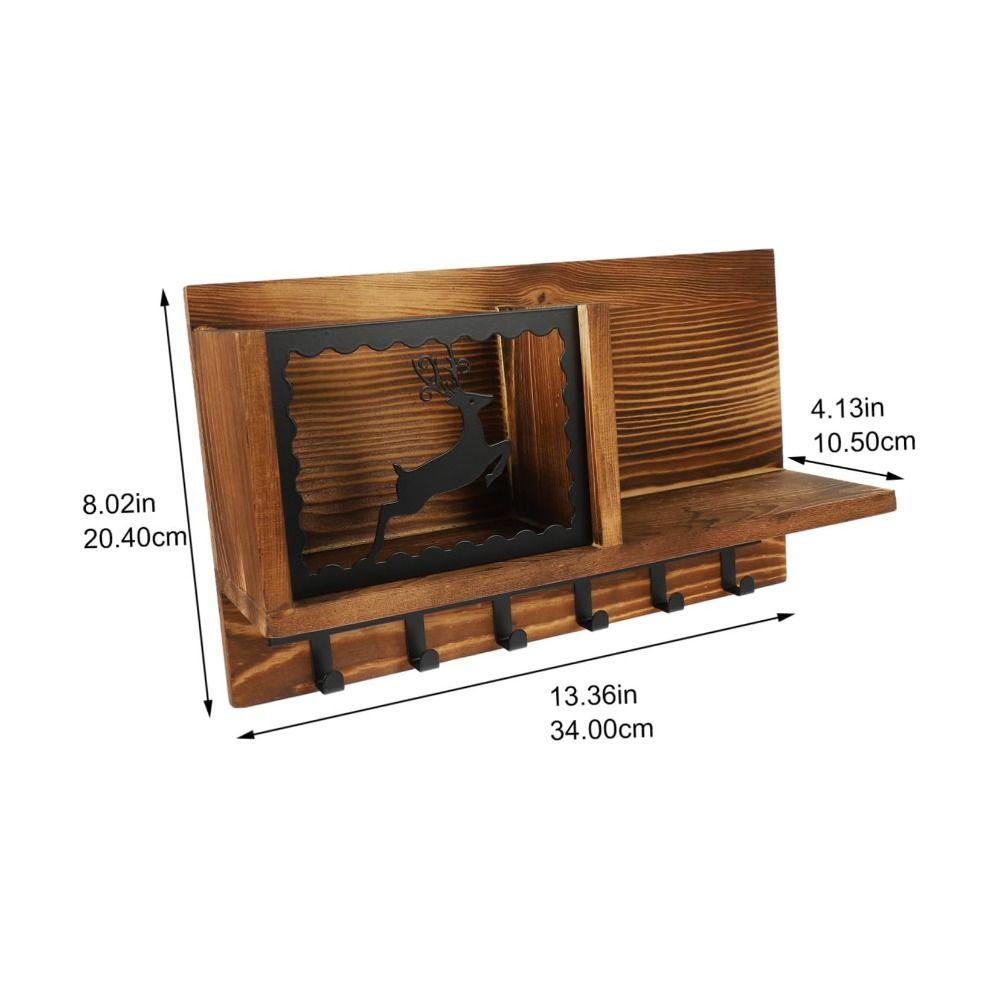 Sundries Organizer Storage Shelf Wooden Wall Hanging Shelf Storage Hook Rack  Entryway