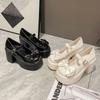 23 Mary Jane women's shoes thick heel platform uniform single shoes high heels women's bow retro small leather shoes support