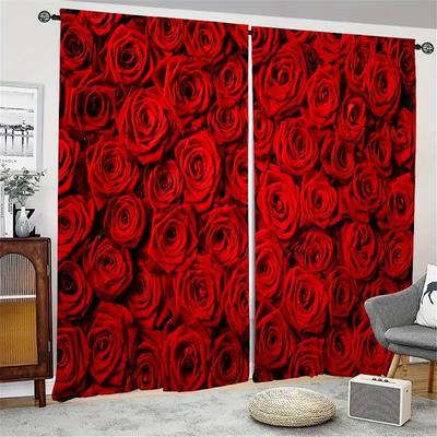 Red Rose Flower Curtains 3D Print Window Curtains For Bedroom Living Room Decor Window Treatments