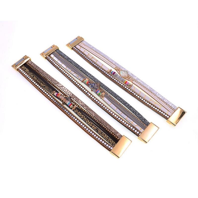 Lederarmband Kristall Wrap Böhmen Armreif Frauen Schmuck Zubehör