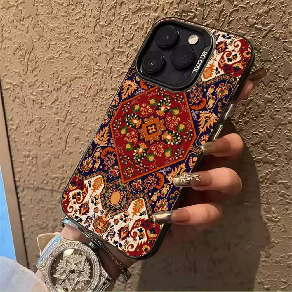 

Persian Carpet Floral Pattern Phone Case For IPhone17 16 11 12 13 14 15 16 Pro Max Plus Cover Colored Silver Funda Bumber iPhone16