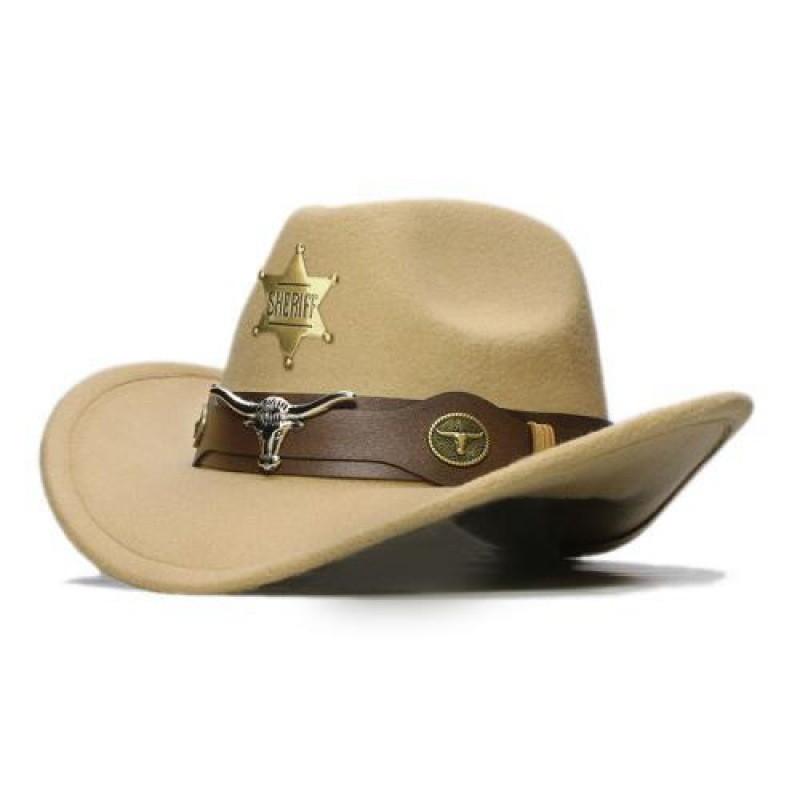 Vintage Cowhead Star Badge Western Cowboy Hat With Wide Brim For Adults And Kids