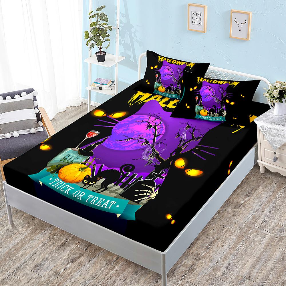 Halloween Three-Piece Set Funny Pumpkin Mattress, Mattress Cover, Mattress Protective Cover