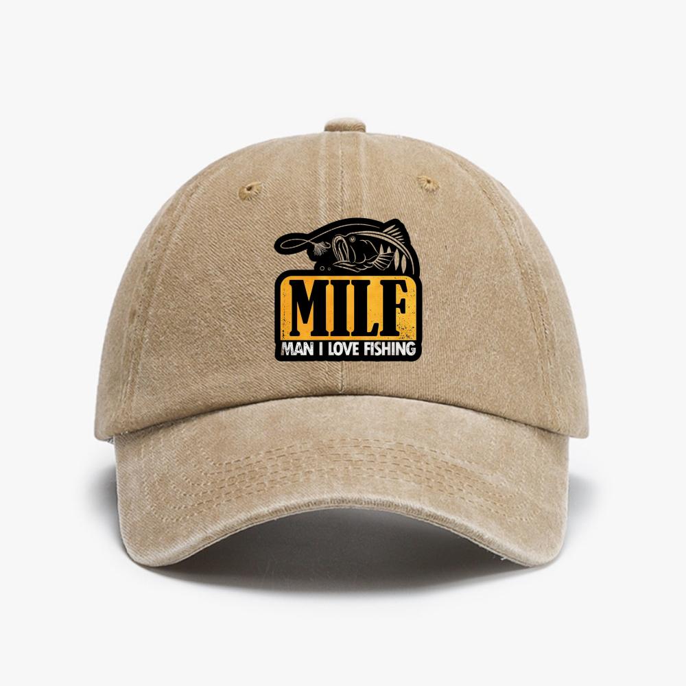 MILF Unisex Ich liebe Angeln Baseballkappen Mode Vintage Gewaschener Denim Hut Schirmmütze Angler Sonnenschutzmützen