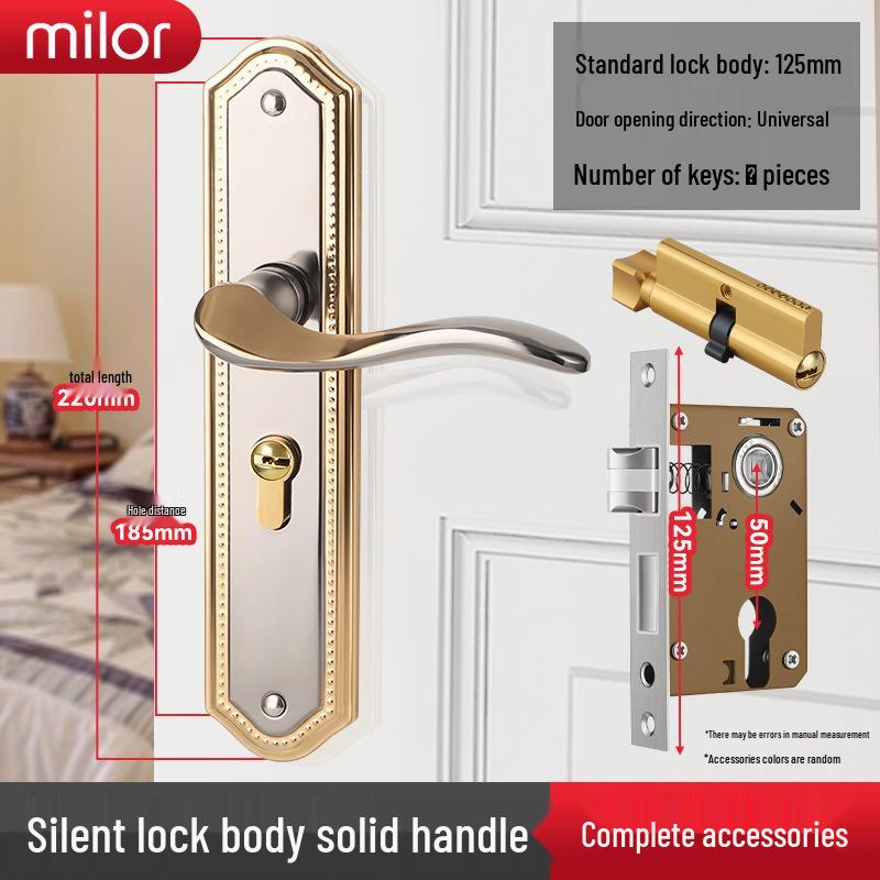 Universal Interior Door Lock Set: Silent Three-Piece Black Handle for Bedroom or Old Door Replacement