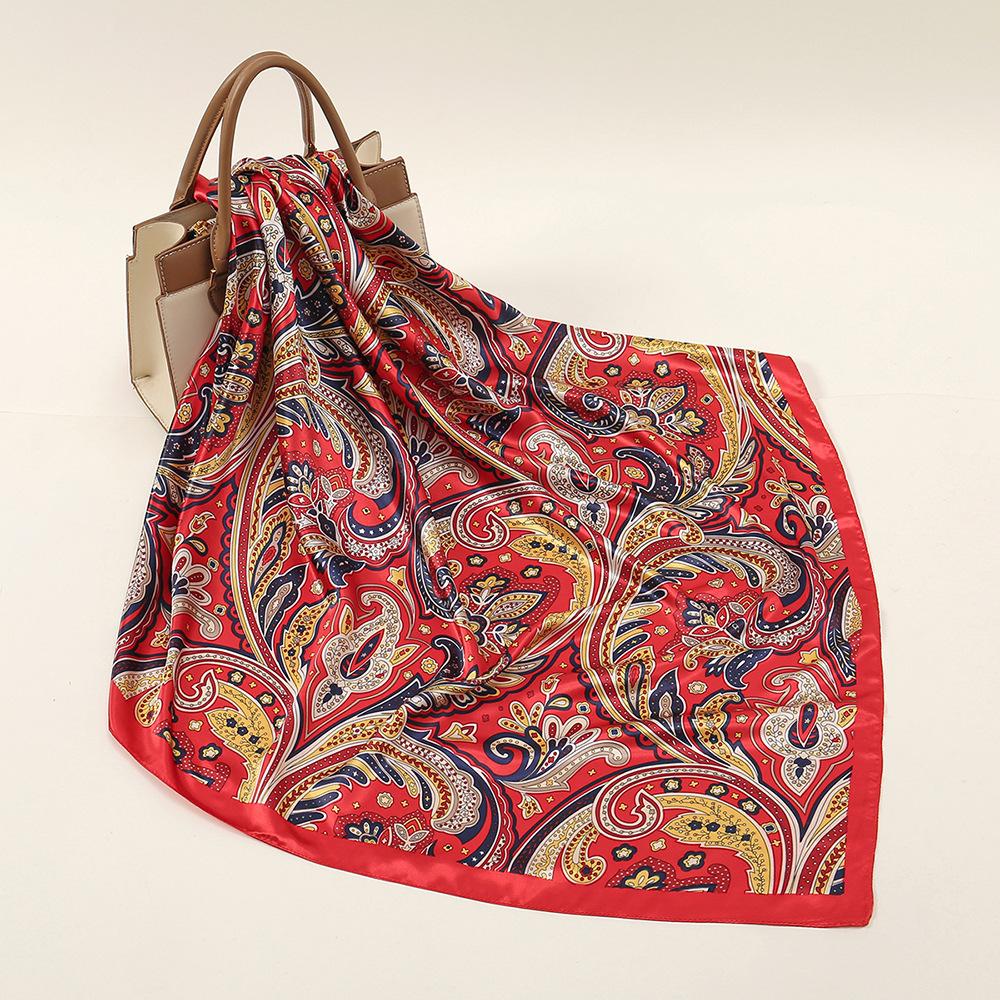 90*90Cm Women Square Silk Scarf Luxury Large Shawl Neckerchief Print Headband Female Foulard Bandana Wraps Hijab Scarves