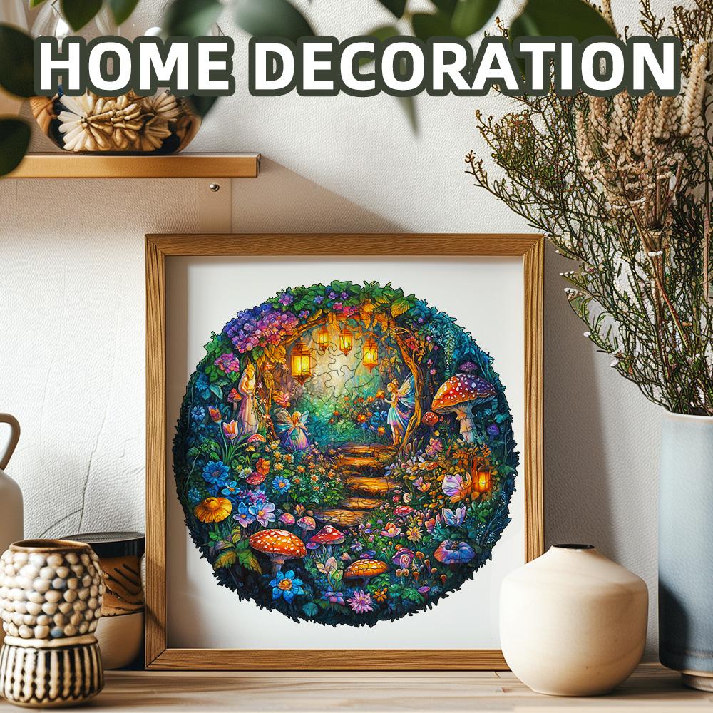 Wooden Puzzles For Adults - Magic Mushroom Puzzle, Unique Shape Puzzle, Flat Puzzle With 3D Visual Effect, Mystery Forest Wooden