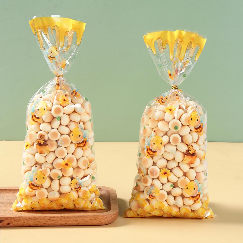 Bee Candy Bags Happy Birthday Party Decor Kids Favors Gifts Cookie Bags Transparent Plastic Candy Bags Birthday Party Supplies